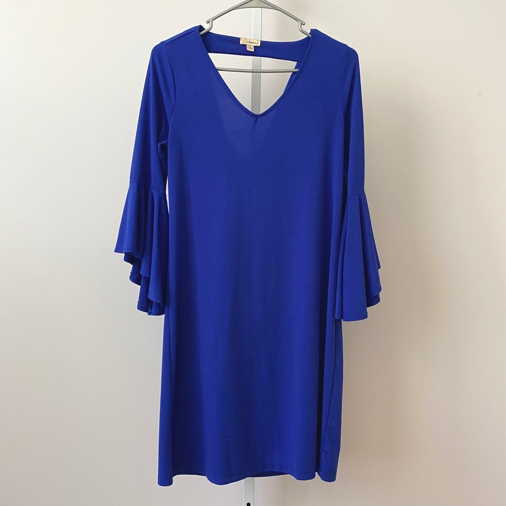Haani Bell Sleeves Dainty Office Siren Cowgirl Shift Dress Small Royal Blue